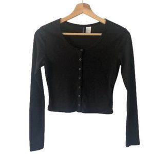 Divided by H&M Crop Ribbed Cardigan in Black Size S